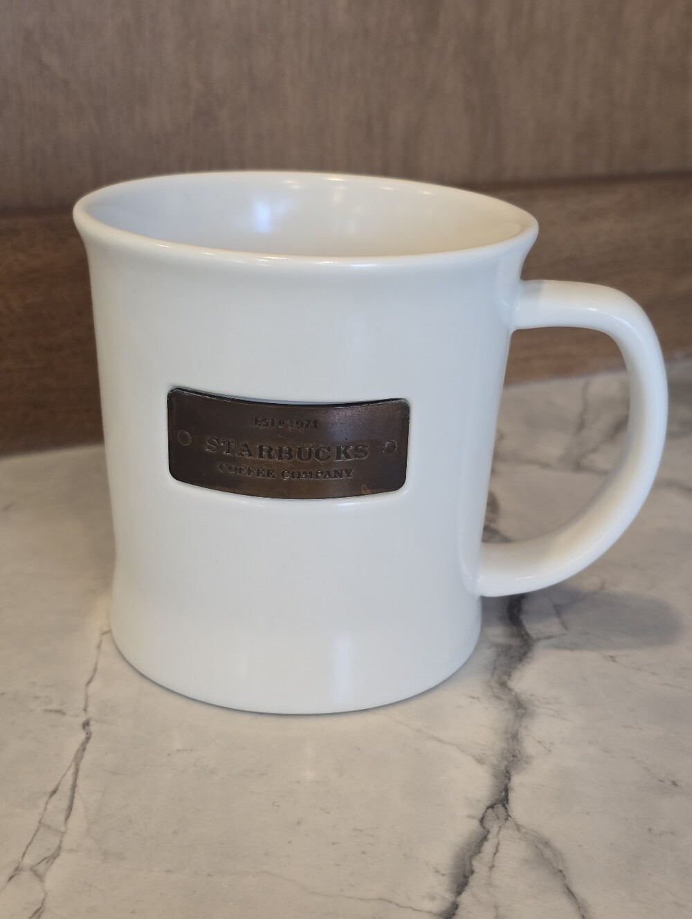 Starbucks 2010 White Ceramic Copper Label 16 Oz. Coffee Cup Mug